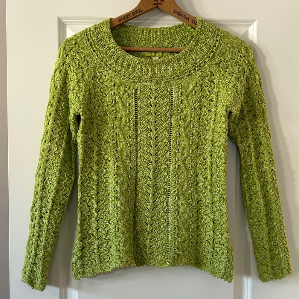 Sigrid Olsen Chartreuse Green Textural Sweater Size Med. with MEASUREMENTS